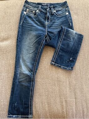 Miss Me Curvy Crop Dark Blue Straight Leg Jeans